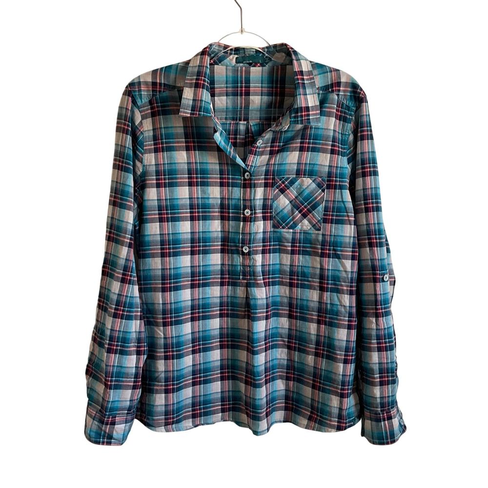 Prana Plaid Popover 1/2 Button Blouse - Size Large